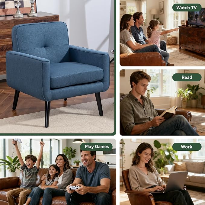 Vogue Furniture Direct Accent Chair Set of 2, Fabric Modern Chair with Wooden Frame, Cozy Armchair Reading Chair with Comfy Back for Apartment, Living Room, Bedroom, Small Space, Corner, Blue
