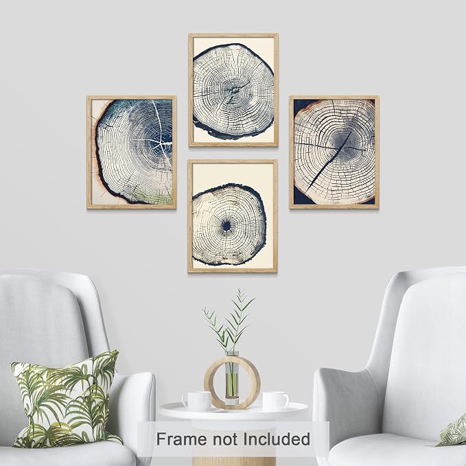 SIGNWIN Adhesive Canvas Poster Blue & White Overexposed Wood Tree Ring Nature Wilderness Minimalism Digital Art Modern Art Decorative Zen Relax/Calm Multicolor for Bedroom - 12"x16"x4
