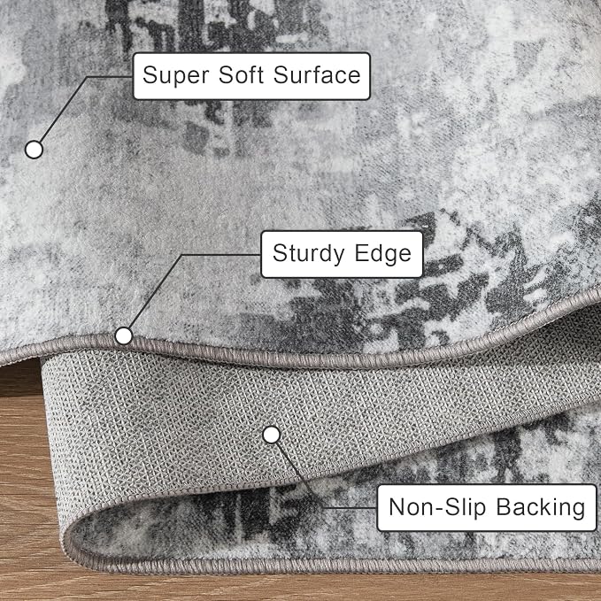 Kelarea Living Room Rug 5x7 Grey Rug Machine Washable Large Area Rugs, Non Slip Abstract Vintage Indoor Carpet for Bedroom, Nursery, Classroom, Dining Room, Home Office