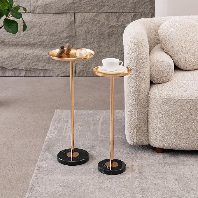 Adjustable Side Table, Small Tea Martini Table, Gold, Natural Marble Decorative Pedestal End Table for Display and Storage (Gold + Large)