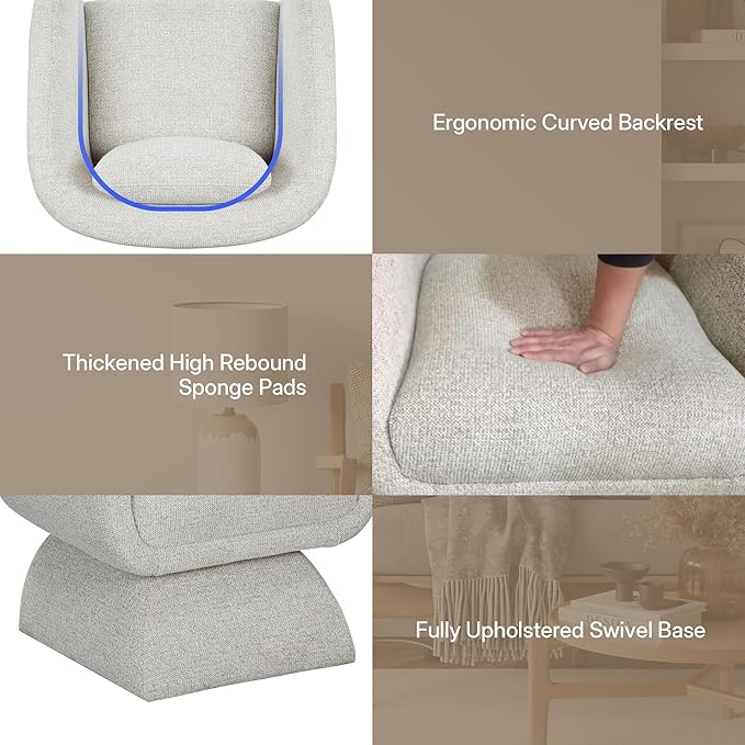 Modern 360° Swivel Accent Chair with Armrest & Curved Back, Soft Cushioned Barrel Lounge Chair (Oatmeal)