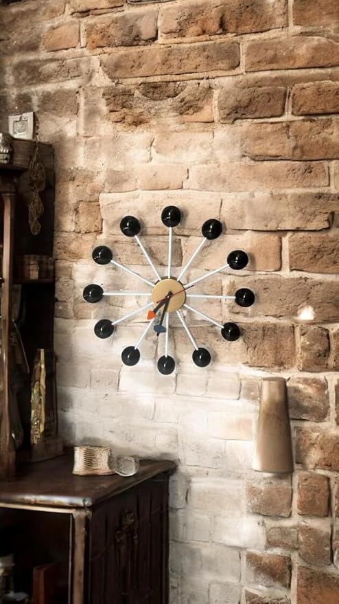 Mid Century Modern Ball Clock: George Nelson Style Wood Wall Decor (Black, 12 Inch)