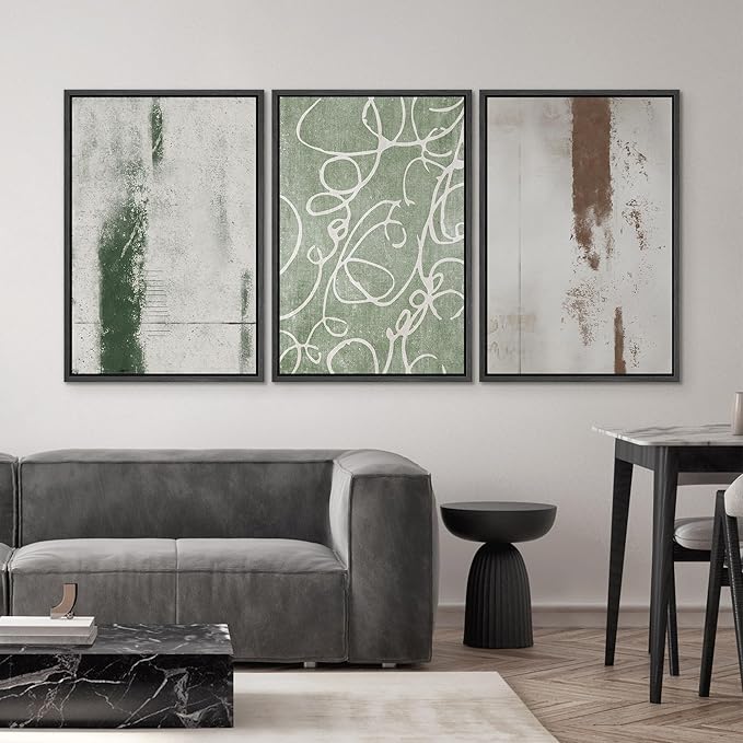 SIGNWIN Framed Canvas Print Wall Art Set Industrial Pastel Paint Strokes Abstract Geometric Illustrations Minimalism Modern Art Decorative Boho for Living Room, Bedroom, Office - 24"x36"x3 Black