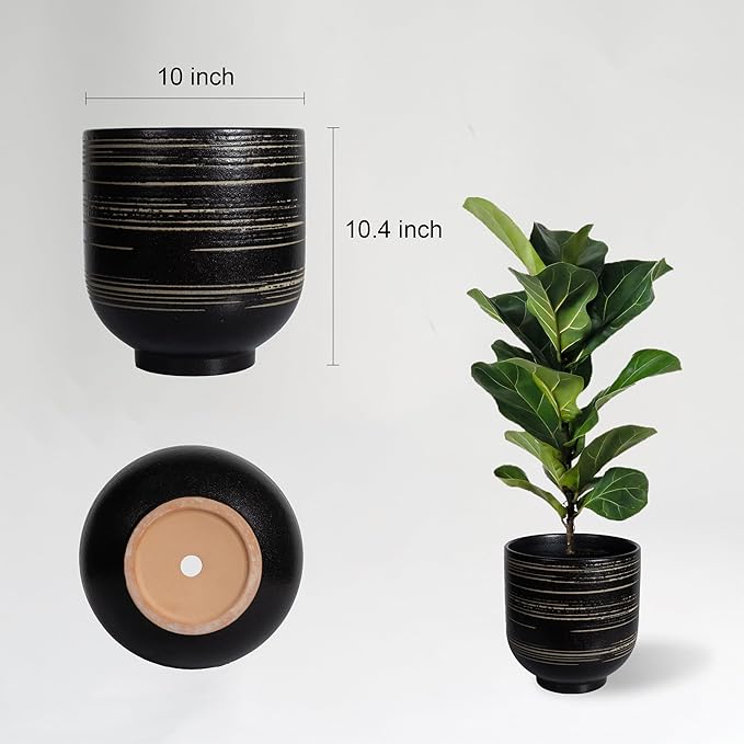 Large Black Ceramic Planter for Indoor Trees, Modern Indoor Floor Planter Pot for Olive Trees & Faux Olive Trees, Pottery Planter with Drainage for Real Plants