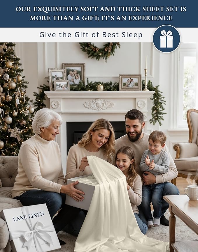100% Egyptian Cotton King Size Sheets Set – Silky Sateen Weave for Warm Winter Comfort, Ultra Soft & Durable Christmas Sheets King Size, Snug Fit 15" Deep Pocket, Luxury Hotel Comfort at Home - Ivory