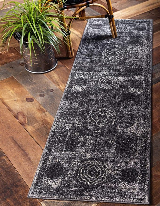 Unique Loom Bromley Collection Area Rug - Wells (2' x 13' 1" Runner, Dark Gray/ Gray)