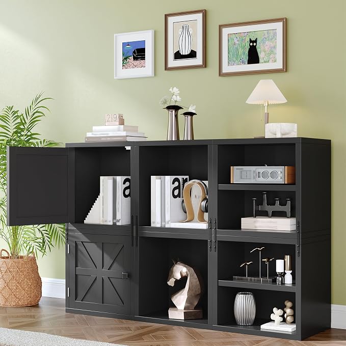 Homkdom 2 Cube Storage Organizer, DIY Bookcase with Doors, Stackable Cube Shelf with Anti-Tip Design, Modular Cubby for Bedroom, Dorm, Office,Living Room,15" W x 11.81" D x 30" H, Black