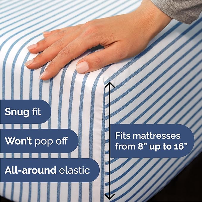 King Size 4 Piece Sheet Set - Comfy Breathable & Cooling Sheets - Hotel Luxury Bed Sheets for Women & Men - Deep Pockets, Easy-Fit, Soft and Wrinkle Free Sheets - Blue Stripes Oeko-Tex Bed Sheet Set