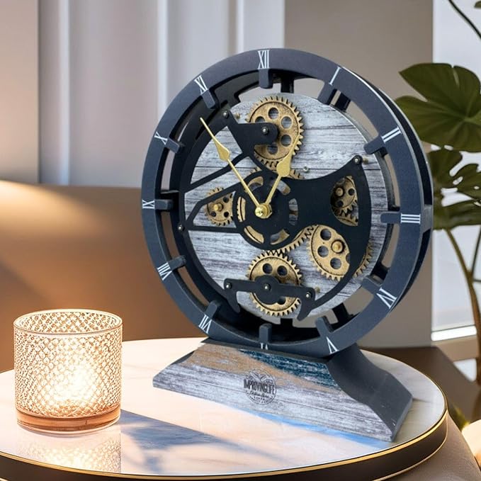 ImprovingLife The Gears Clock Desk Clock 10 inches with Real Moving Gears Convertible into Wall Clock (Silver Glamour)