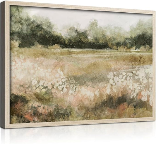 Rustic Field Landscape Canvas Wall Art Framed Vintage Print Poster Country Nature Picture Gallery Artwork Living Room Bedroom Office farmhouse 12X16 Inch Ready to Hang