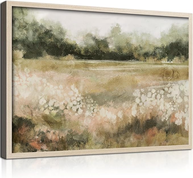 Rustic Field Landscape Canvas Wall Art Framed Vintage Print Poster Country Nature Picture Gallery Artwork Living Room Bedroom Office farmhouse 12X16 Inch Ready to Hang