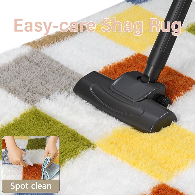 Checkered Rug 4x6 for Living Room, Colorful Modern Shag Rug Super Soft Washable Fluffy Rugs Indoor Fuzzy Carpet for Bedroom Home Dorm Aesthetic Decor