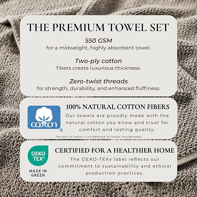 Great Bay Home 100% Cotton 4 Pack 54x27 Bath Towel Set - Absorbent, Quick-Drying, Durable Towels for Bathroom Decor - Low-Twist, Two-Ply Fibers (Dark Grey)