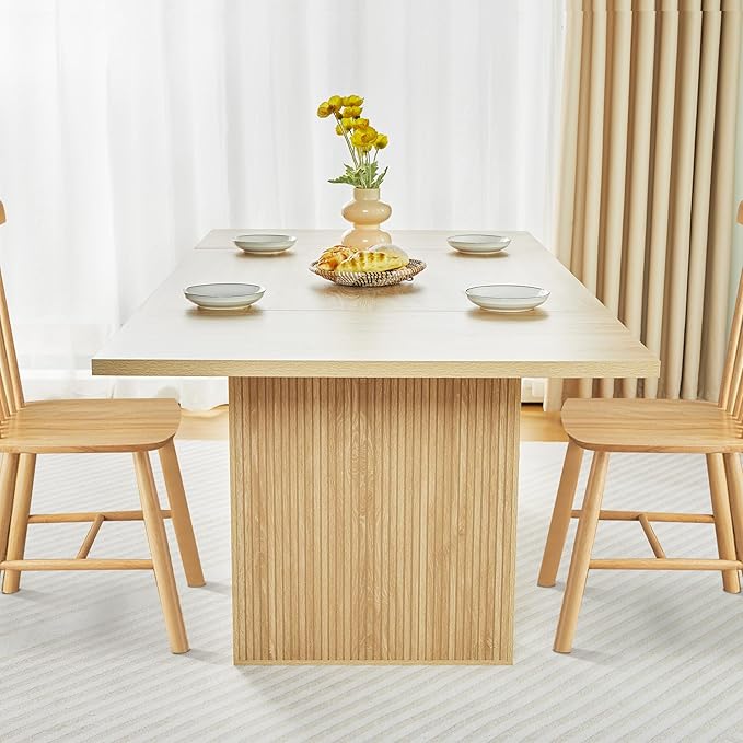 78 Inch Dining Table for 6 8 10, Modern Farmhouse Rectangular Kitchen Table, Long Dining Room Tables with Wood Strip Base for Kitchen Living Room (Natural)