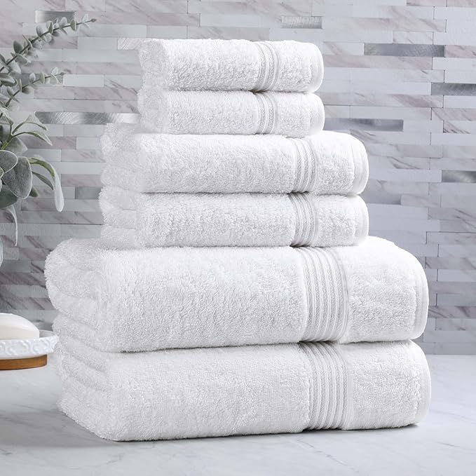 Superior Heritage Egyptian Cotton 6 Piece Towel Set, Heavyweight Towels for Bathroom, Guest Bath, Luxury Home Decor, Plush Absorbent Essentials, Includes 2 Bath, 2 Hand, 2 Face Towels, White