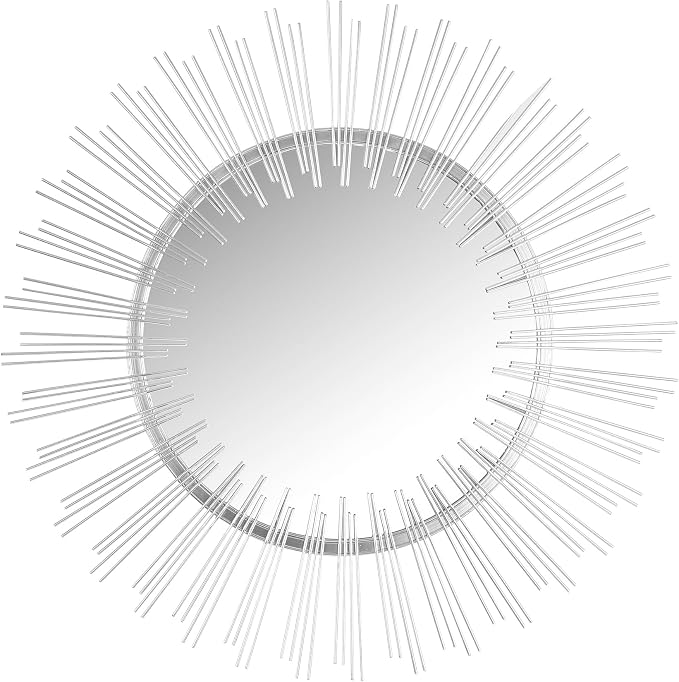 Edvivi Round 31" Silver Sunburst Hanging Wall Mirror with Metal Frame, Decorative Mirror for the Living Room, Bedroom, Bathroom, Hallway, and Entryway
