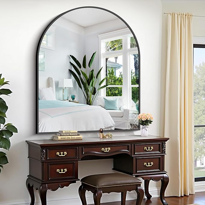 CIRCUMI Arched Wall Mirror, 40"x48" Black Arched Mirror with Tempered Glass, Metal Frame, Large Size for Entryway Table, Mantel,Living Room,Over Sink,Arch Mirror for Decor,Shatterproof&Crystal-Clear