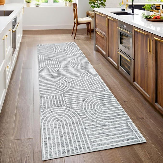 Modern Rug 2x6 Runners for Hallways, Abstract Kitchen Runner Rugs Non Slip Bath Runner, Rainbow Washable Runner Rug for Bedroom, Soft Long Rugs for Entryway Bathroom Laundry Dorm, Ash