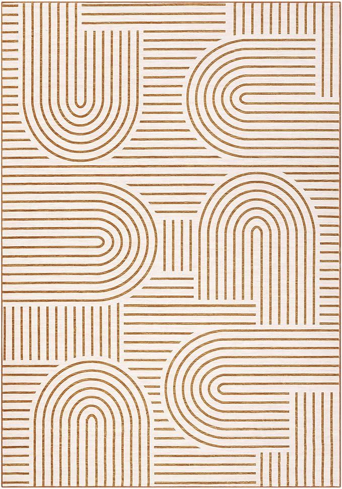Washable Rug 2x3 Area Rugs for Entryway, Abstract Rug for Bedroom, Soft Rainbow Non Slip Small Area Rug with Rubber Back, Low Pile Stain Resistant Boho Geometric Carpet for Dining Room, Orange