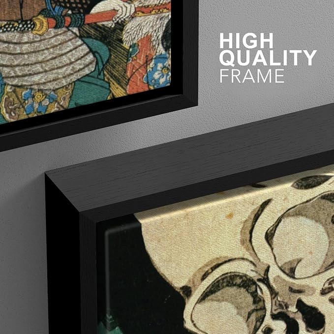 wall26 Framed Wall Art Print Set Witch & Skeleton Ukiyo-E by Utagawa Takiyasha Historic Cultural Illustrations Fine Art Chic Scenic Multicolor for Living Room, Bedroom, Office - 16"x24"x3 Black