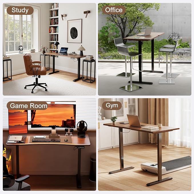 Solid Wood Electric Standing Desk 55"x23.6"Home Office Desk,Adjustable Workbench with 3 Stages Single Motor, Computer Workstation with T-Shaped Metal Bracket,Walnut Standing Table for Gaming(1 Box)