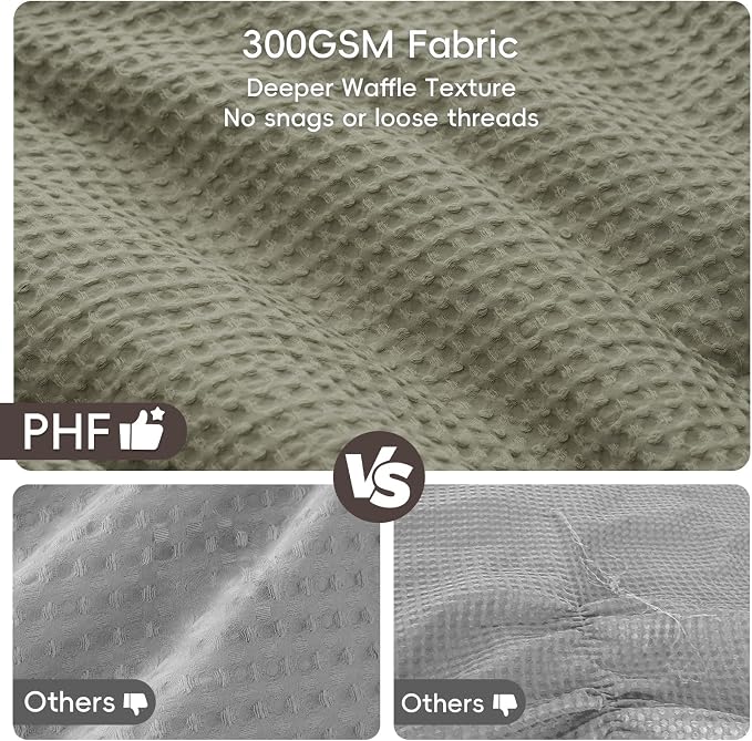 PHF Ultra Soft Waffle Weave Comforter Set King Size, 3 Pieces Lightweight Breathable Comfy Bedding Set, Comfy Textured 1 Comforter with 2 Pillow Shams, Dusty Sage