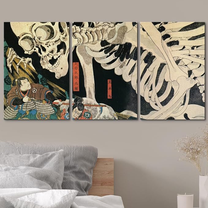 wall26 Framed Wall Art Print Set Witch & Skeleton Ukiyo-E by Utagawa Takiyasha Historic Cultural Illustrations Chic Scenic Colorful Multicolor for Living Room, Bedroom, Office - 24"x36"x3