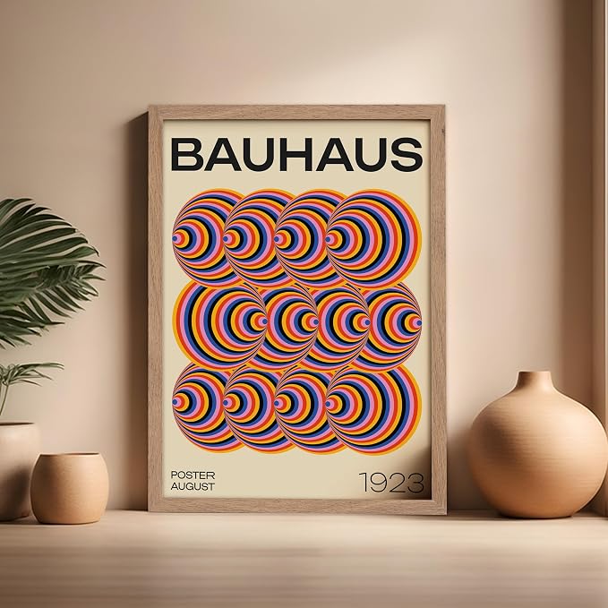 Poster Master Bauhaus Poster - Abstract Spiral Print - Geometric ART - Rainbow ART - Psychedelic Style - Chic Boho - Mid Century Modern - Living Room or Bedroom Decor - 16x20 Beige Framed