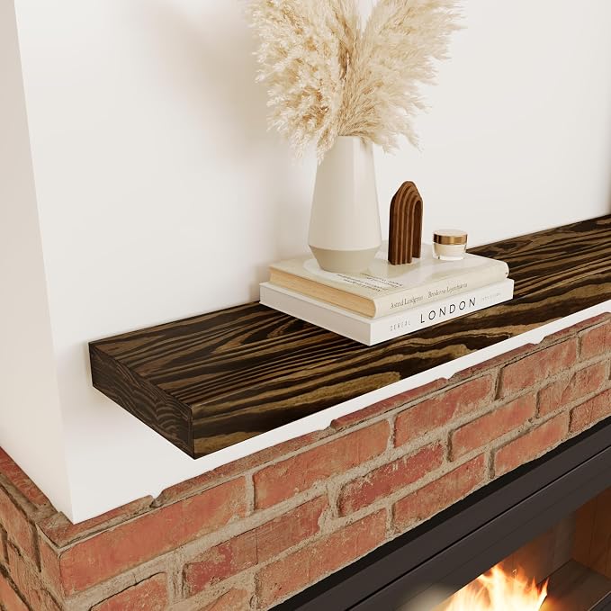 Howizz 72'' Pine Wood Floating Shelf for Wall, Rustic Wall Mounted Wooden Shelf with Invisible Brackets, Fireplace Mantel Shelf for Living Room, Bedroom, Bathroom & Home Decor, Dark Brown, 1 Pcs