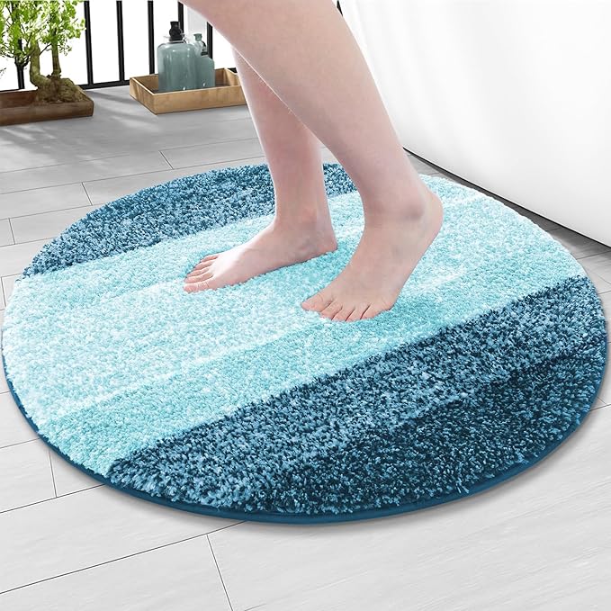 Arotive Microfiber Bathroom Rugs, Shaggy Soft and Absorbent Bath Rug, Non-Slip, Thick Plush Machine Washable Dry Bath Mats for Bathroom, Tub and Shower, 24x24, Peacock Blue, Round