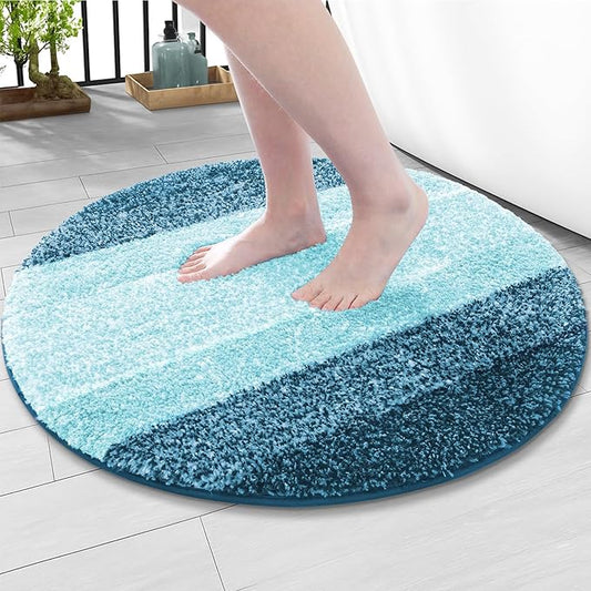 Arotive Microfiber Bathroom Rugs, Shaggy Soft and Absorbent Bath Rug, Non-Slip, Thick Plush Machine Washable Dry Bath Mats for Bathroom, Tub and Shower, 24x24, Peacock Blue, Round