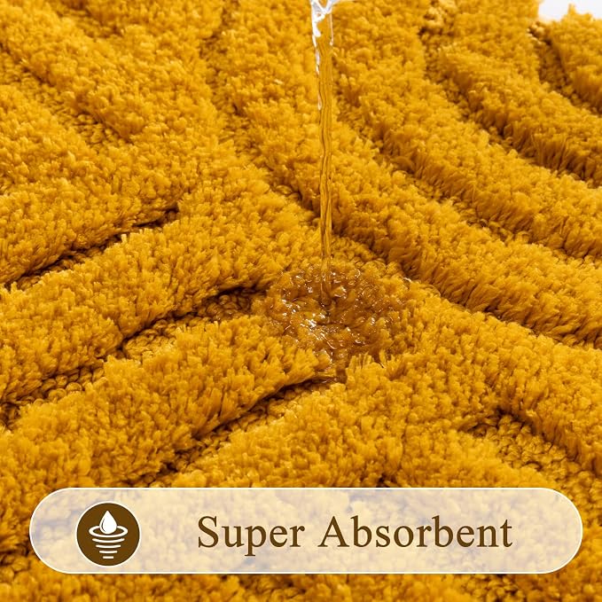 SHACOS Boho Bathroom Rugs 24"x36" Extra Soft Absorbent Microfiber Bath Mats Home Decor Non Slip Carpet Machine Washable Shaggy Bath Rugs for Bath Room Shower Bathtub, Honey Mustard 2' x 3'