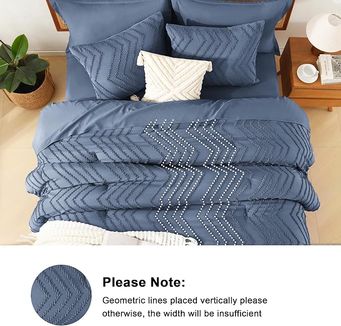 Litanika Oversized King Size Comforter Set with Sheets Ocean Blue - 7 Pieces Bed in a Bag Oversized King Boho Tufted Complete Bedding Sets with Comforter, Sheets, Pillowcases & Shams