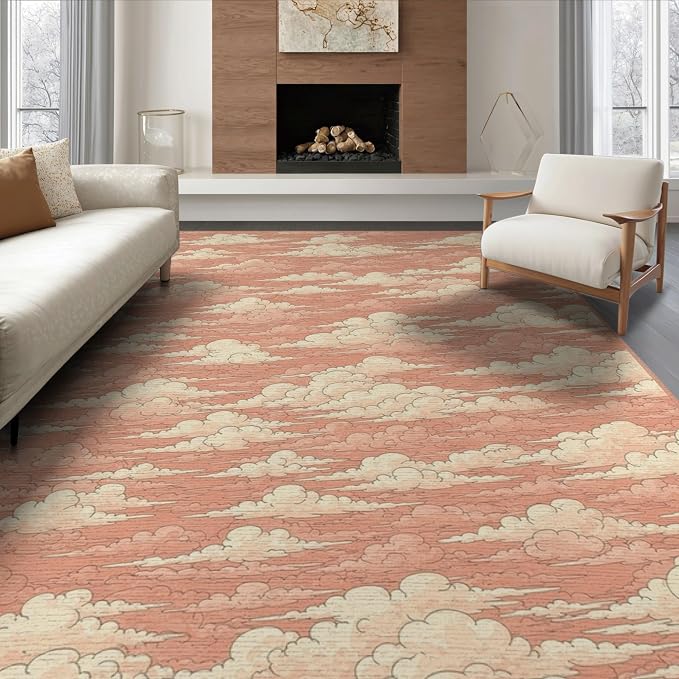 8'x10' Washable Flatwoven Rug, Cream Graphic Graphic Stain Resistant Extra Large Carpet Non-Slip Chair-Friendly Mat for Dining Room, Large Office, Lounge | Ref:2208262