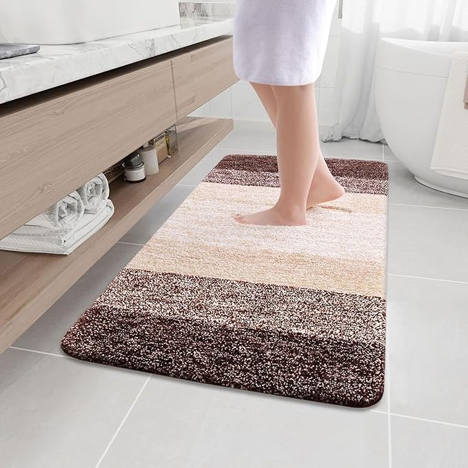 Arotive Microfiber Bathroom Rugs, Shaggy Soft and Absorbent Bath Rug, Non-Slip, Thick Plush Machine Washable Dry Bath Mats for Bathroom, Tub and Shower, 40x32, Brown, Rectangular