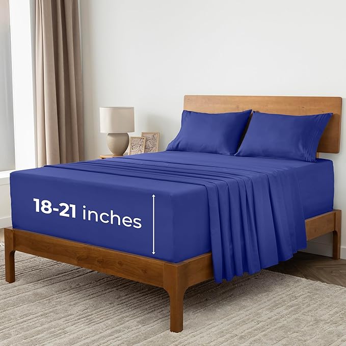 Mellanni Extra Deep Full Sheets - 4 PC Iconic Collection Bedding - Hotel Luxury, Ultra Soft, Cooling Bed Sheets - Wrinkle, Fade, Stain Resistant (Full, Royal Blue)