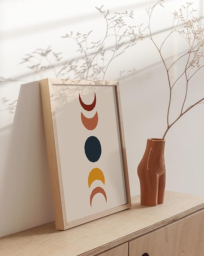 HAUS AND HUES Moon Phases Wall Art - Mid Century Boho Moon Poster, Celestial Prints, Modern Minimalist Decor for Bedroom, Living Room, Unframed 12x16