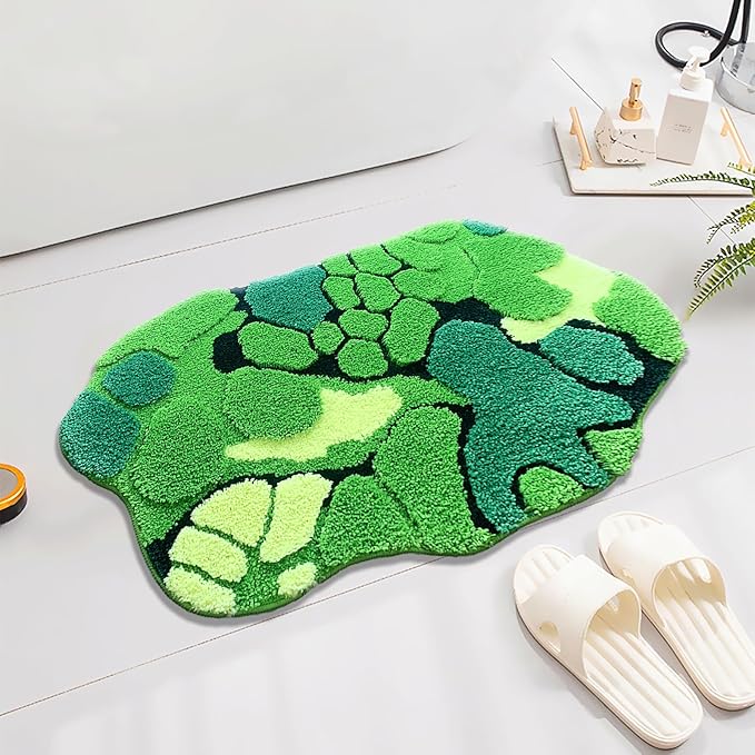 UKELER Cute Moss Bathroom Rugs Shaggy Washable Green Moss Bath Mat for Bathroom Non Slip Absorbent Bath Rugs for Shower, Tub, Sink, Toilet, Entry Way, 31''×20''