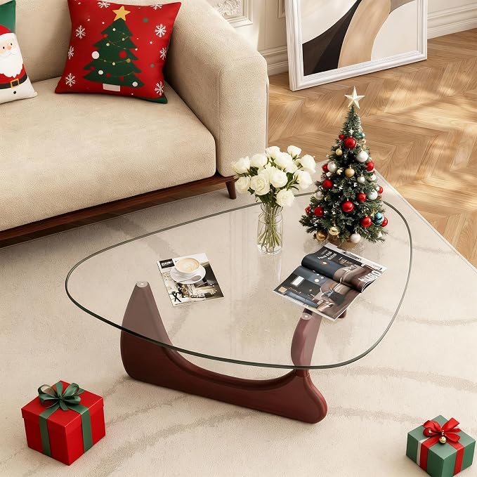 Modern Triangle Glass Coffee Table, Mid Century Coffee Table for Living Room Bedroom Reception Office Tables