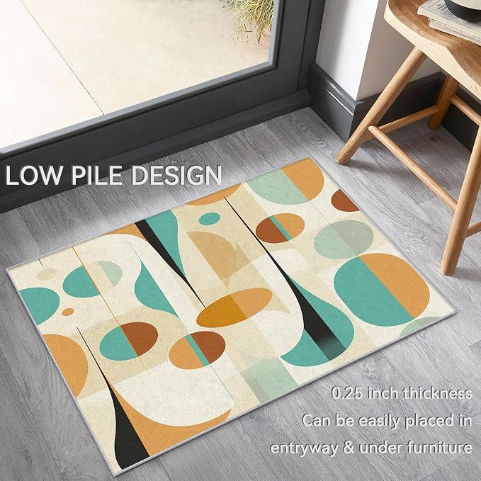 Retro Mid Century Rug 7x7, Washable Modern Geometric Rugs for Living Room Bedroom, Abstract Mid-Century Area Rug for Home Decor, Non Slip Backing Floor Carpet - 7 x 7 ft