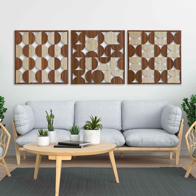 Large Bauhaus Inspired Wood Wall Art Panels, Mid Century Boho Style with Geometric Shapes, Modern Wall Art Gift for Interior Decoration