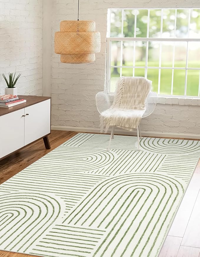 Lahome Rainbow 4x6 Area Rugs for Bedroom, Soft Washable Rugs for Entryway Ultra-Thin Modern Green Rug, Non-Slip Throw Rug Carpet for Kitchen Office Living Room Darrell (4'x6',Green)