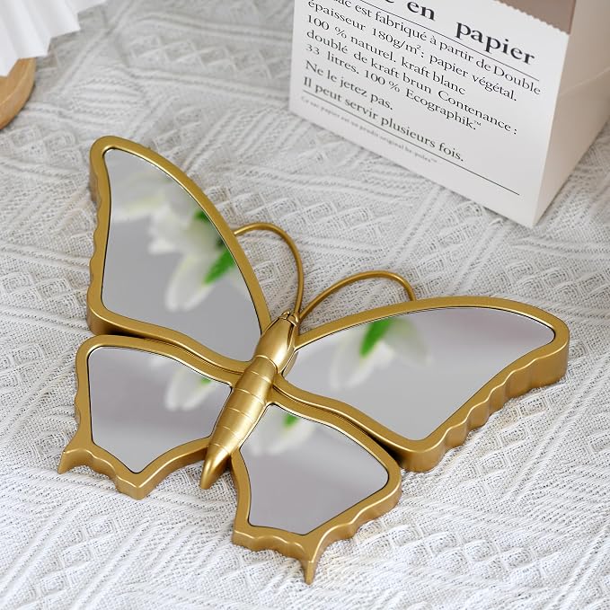 Decorative Butterfly Wall Mirror with Gold Plastic Frame (9.8 x 6.3 inch)