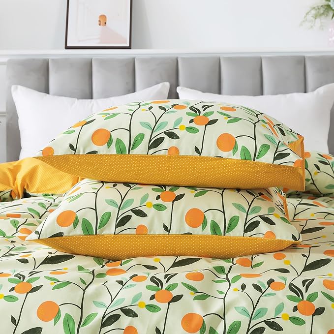 HoneiLife Duvet Cover Queen Size - Cotton Comforter Cover Floral Duvet Cover Sets 3-PC, Wildflower Duvet Cover with Zipper Closure & Corner Ties, Botanical Comforter Cover Sets, Fruit