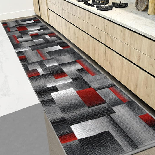 HR 2’ x 7’ Runner in Lava - Premium Quality Lava/Black/Gray Abstract Geometric Modern Squares Pattern Area Rug - Contemporary Styling for Living Room, Bedroom - Unique Home Décor