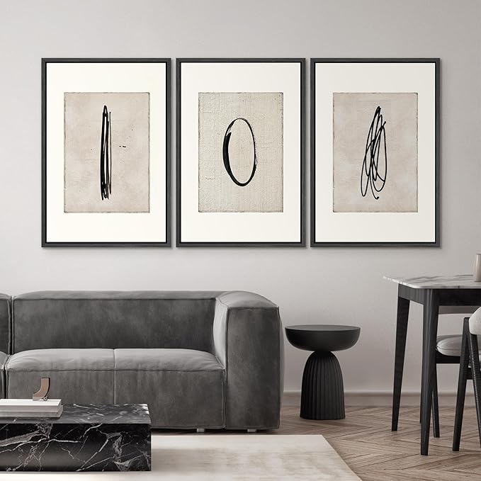 SIGNWIN Framed Canvas Print Wall Art Set Mid-Century Modern Paint Strokes Abstract Shapes Illustrations Modern Art Decorative Minimal Multicolor for Living Room, Bedroom, Office - 16"x24"x3 Black