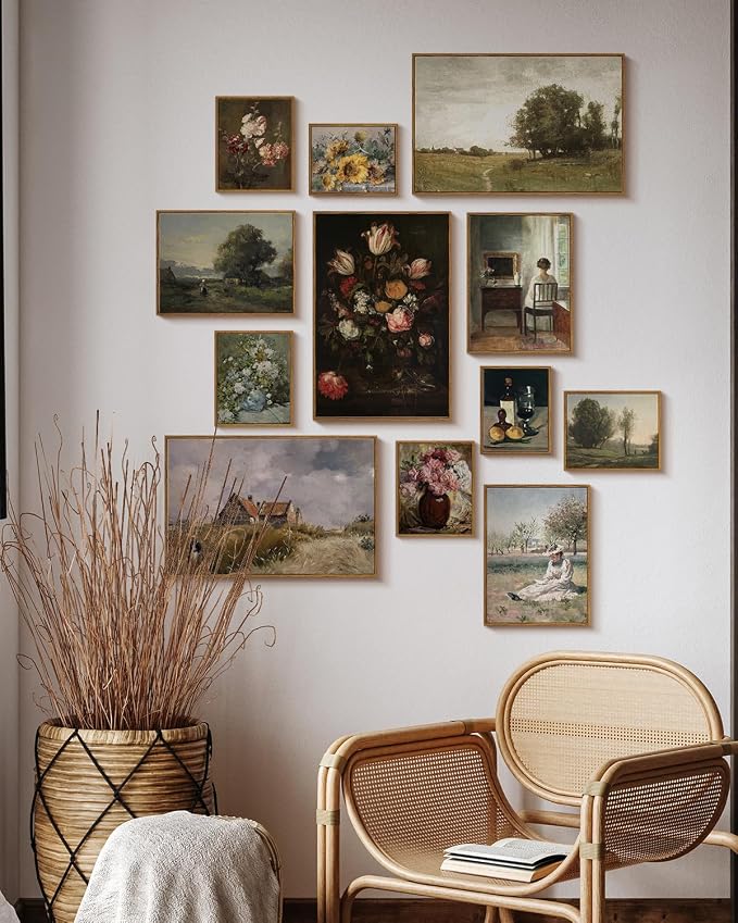 ARPEOTCY Vintage Framed Canvas Wall Art, Country Scenery Retro Painting Decor Aesthetic, Large Print Art, Landscape Wall Pictures for Living Room 16x24 Inch