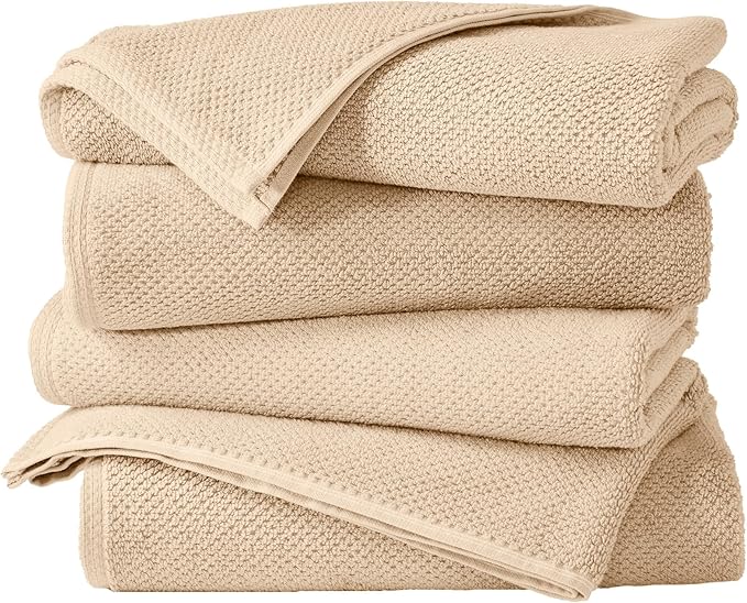 Great Bay Home 100% Cotton 4 Pack 54x27 Bath Towel Set - Absorbent, Quick-Drying, Durable Towels for Bathroom Decor - Low-Twist, Two-Ply Fibers (Taupe)