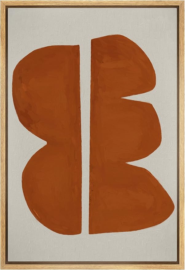 MUDECOR Framed Canvas Print Wall Art Geometric Mid-Century Brown Polygon Abstract Shapes Illustrations Minimalism Decorative Bohemian Colorful Zen for Living Room, Bedroom, Office - 24"x36" Natural