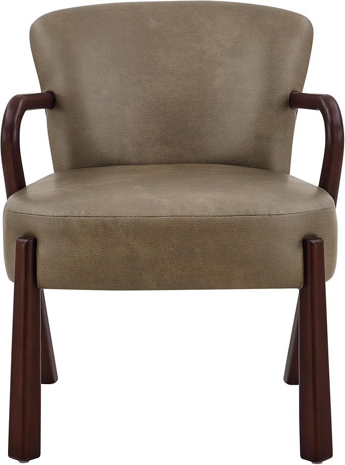 Modway Arden Faux Leather Upholstered Accent Armchair in Mushroom – Mid-Century Modern Lounge Chair with Curved Wood Frame